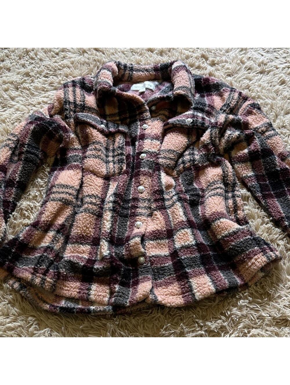 French Laundry Women's Multi Pink Plaid Bomber Jacket 2X Polyester Very Good